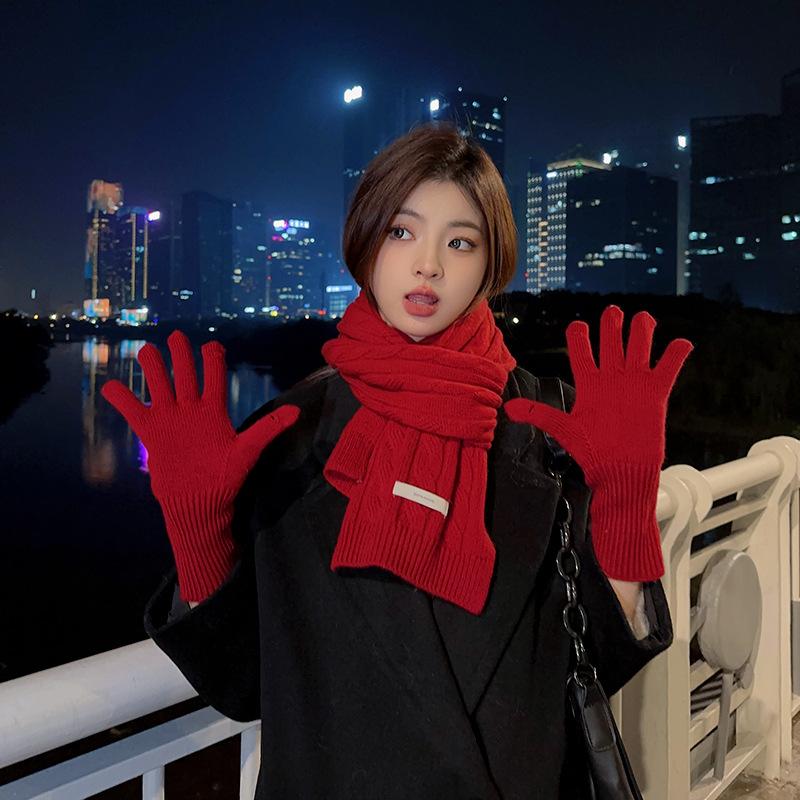 

Вязаный шерстяной шарф женский зимний новый высококлассный универсальный короткий шарф однотонный теплый шарф