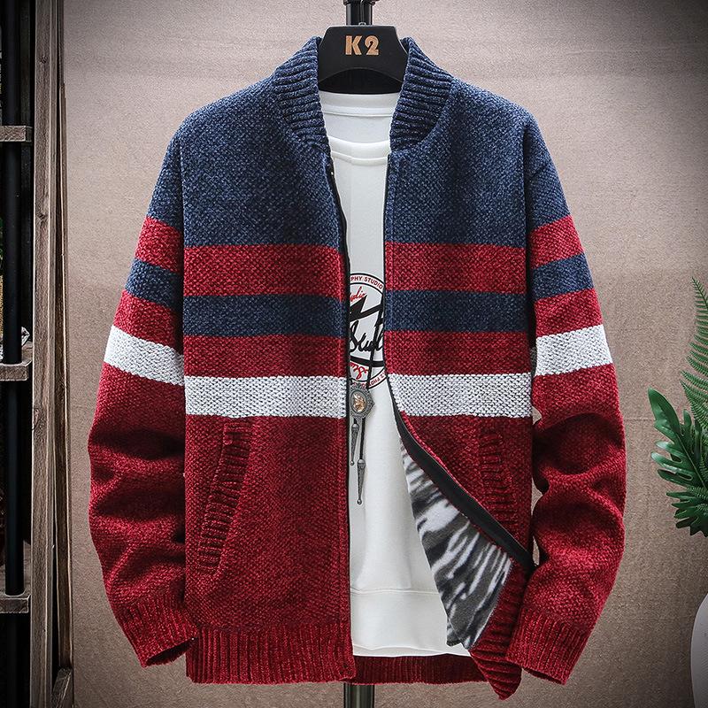

Men s Plus Size V-Neck Color Block Knit Cardigan Sweater - Autumn/Winter Fashion M Темно-синій