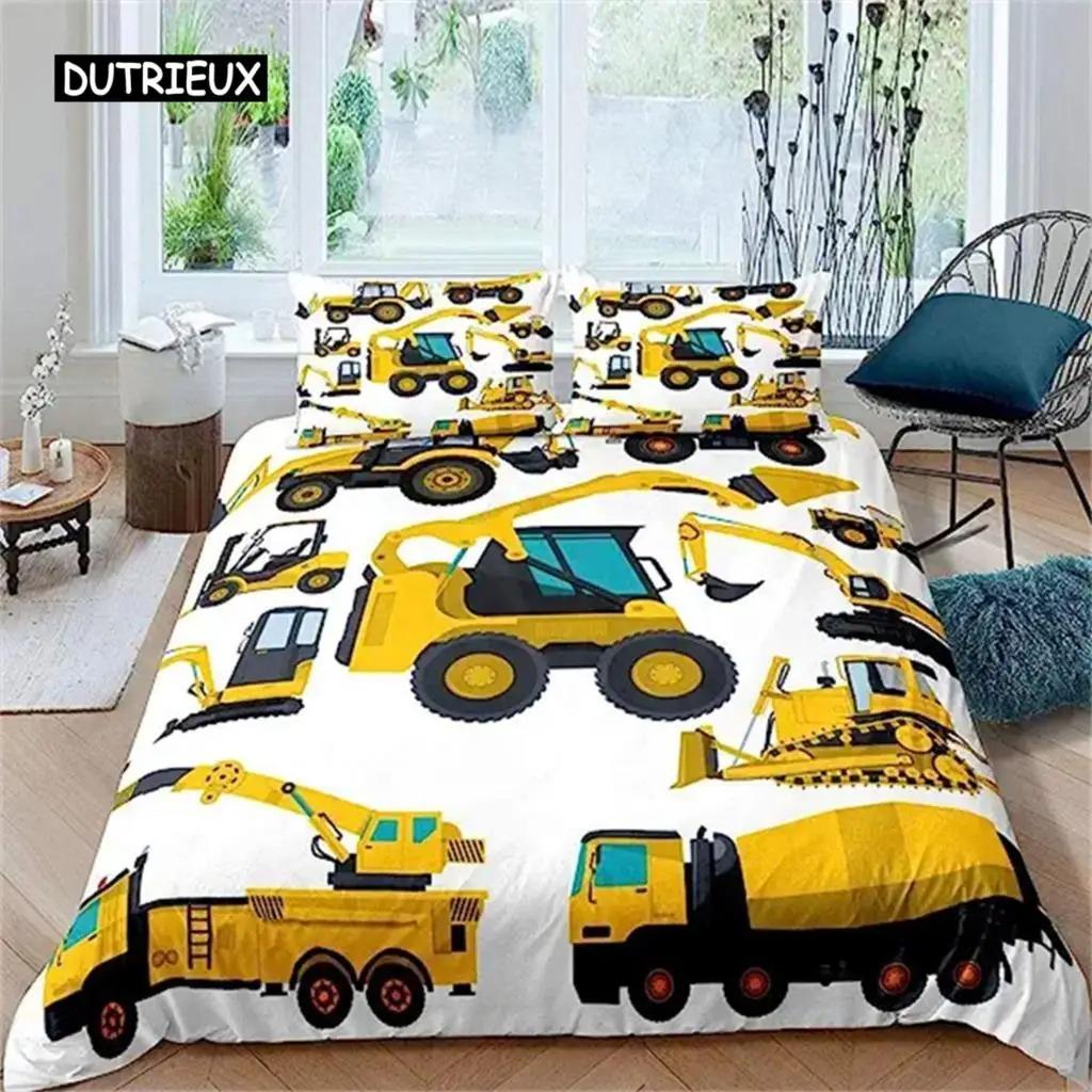 Duvet Cover Cartoon Excavator Tractor King Duvet Cover Cartoon Construction Truck Bedding Sets Vehicle for Children Room Decor