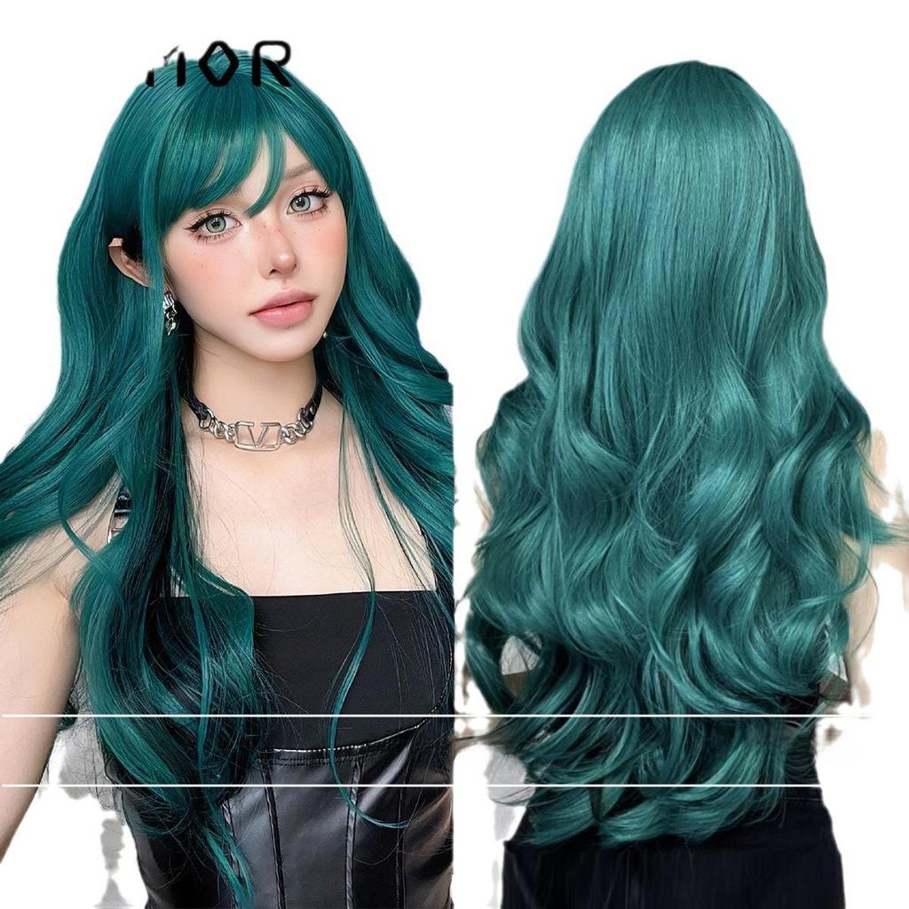 Women's Long Sky Blue Wavy Wig for Daily Lolita Look, Ideal for Round Faces