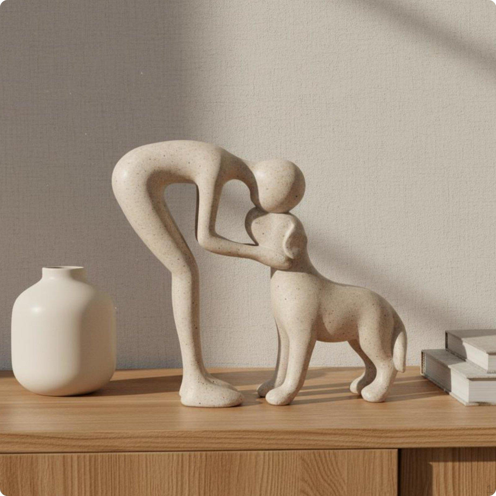 Human and Dog Statue Meaningful Gift Sculpture Handcrafted Detail Resin Figurine for Sandstone 75380ST