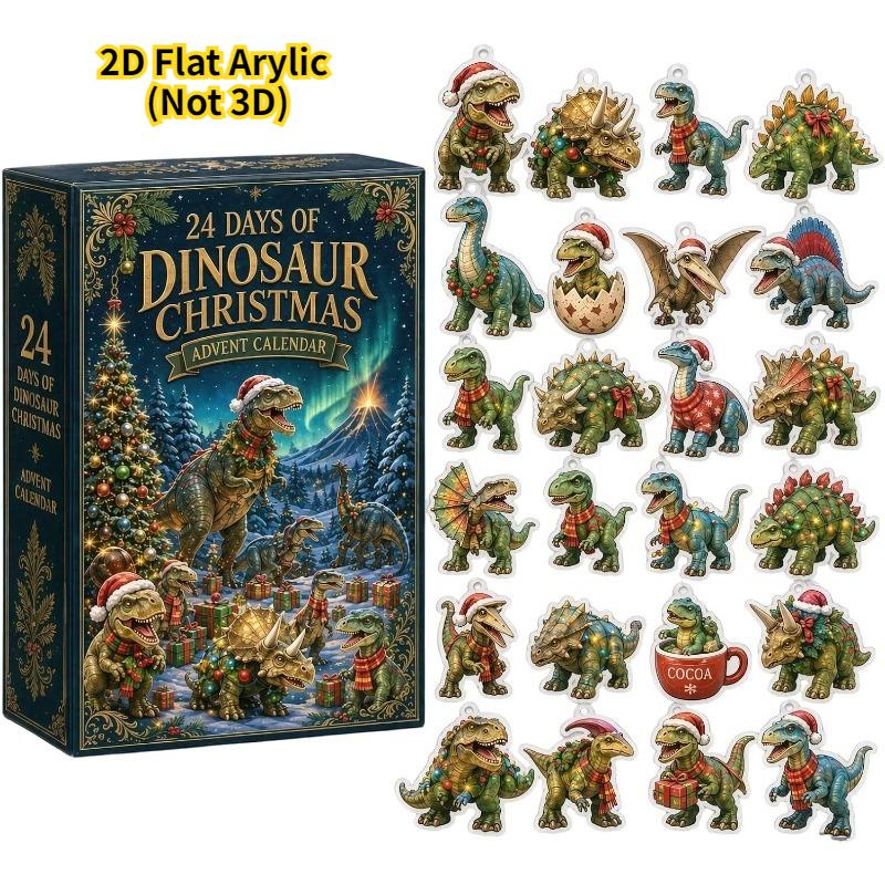 2D Flat Dinosaur Park Christmas Countdown Calendar with 24 Surprise Figures Christmas Advent Calendar for Halloween Christmas