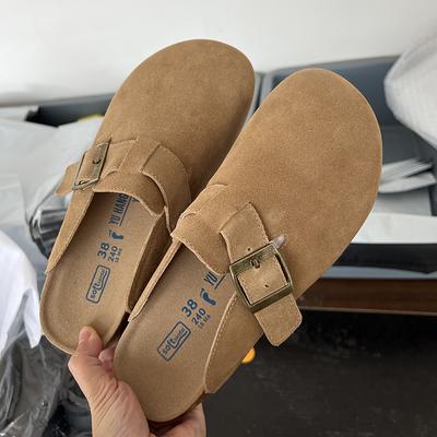 Fashion Women's Closed Toe Slippers Cow Suede Leather Cork Clogs Sandals For Women Retro Fashion Garden Mule Clog Slides Women's Slipper