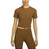 Nike Zenvy Soft Comfortable Sports Breathable Quick-Dry Ribbed Short Sleeve T-Shirt Women Tops Light-British-Brown White HF2773-281