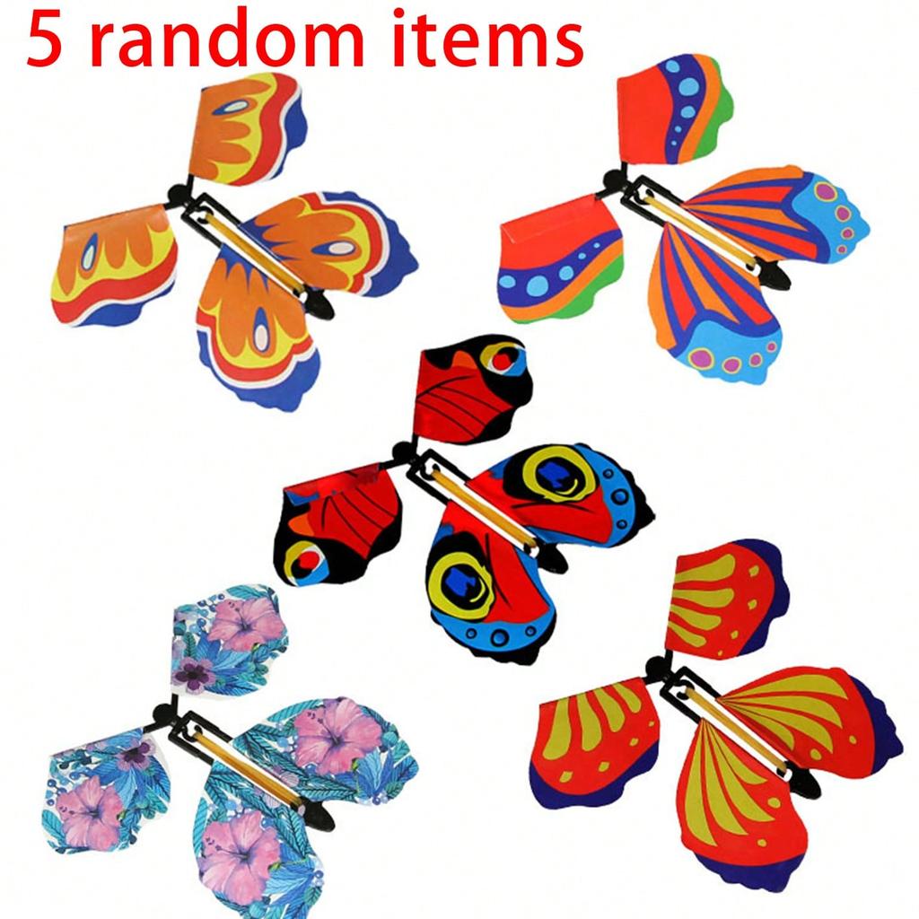 5 Pcs Magic Wind Up Flying Butterfly, Rubber Band Powered Magic Fairy Flying Toy, Great Surprise Gift ,Party Favor Random, Christmas Magic,