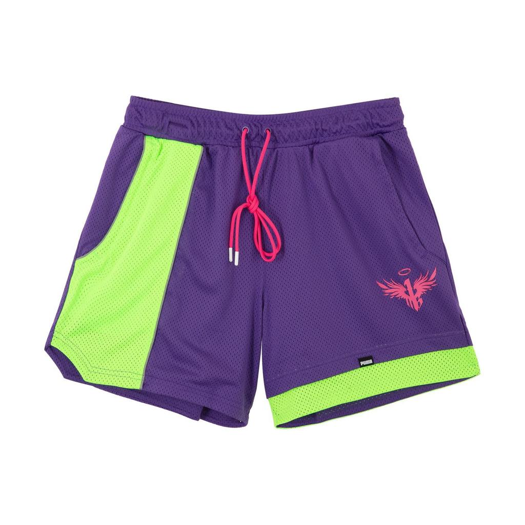 Puma X Toxic Ralph Color Block Lace-Up Mid-Rise Casual Shorts Men Shorts Violet Fluorescent-Green 623288-02