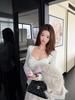 Chic Winter Women's Square Neck Slimming Knot Waist Long Sleeve Top