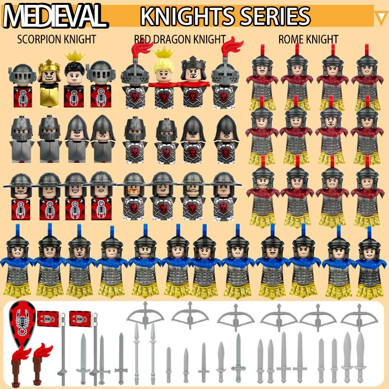 MOC Medieval Military Soldier Figures Buiding Blocks Castle King Red Dragon Scorpion Knights Warrior Accessories Bricks Toy Gift