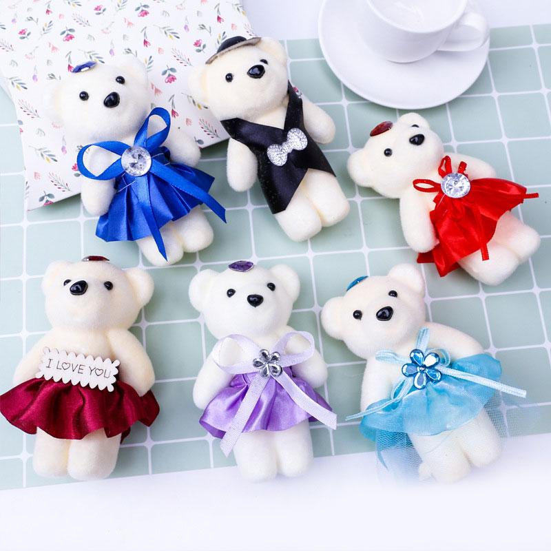 10Pcs 12cm Bear Flower Bouquet Toy Cartoon Doll Teddy Bear Bouquet Graduation Birthday Wedding Gifts Party Home Decoration