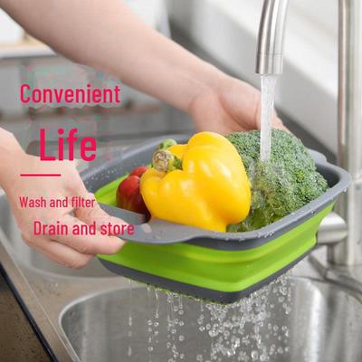 Set di cestini quadrati pieghevoli in silicone con scarico per picnic all'aperto: Perfetto per lavare frutta e verdura in viaggio.