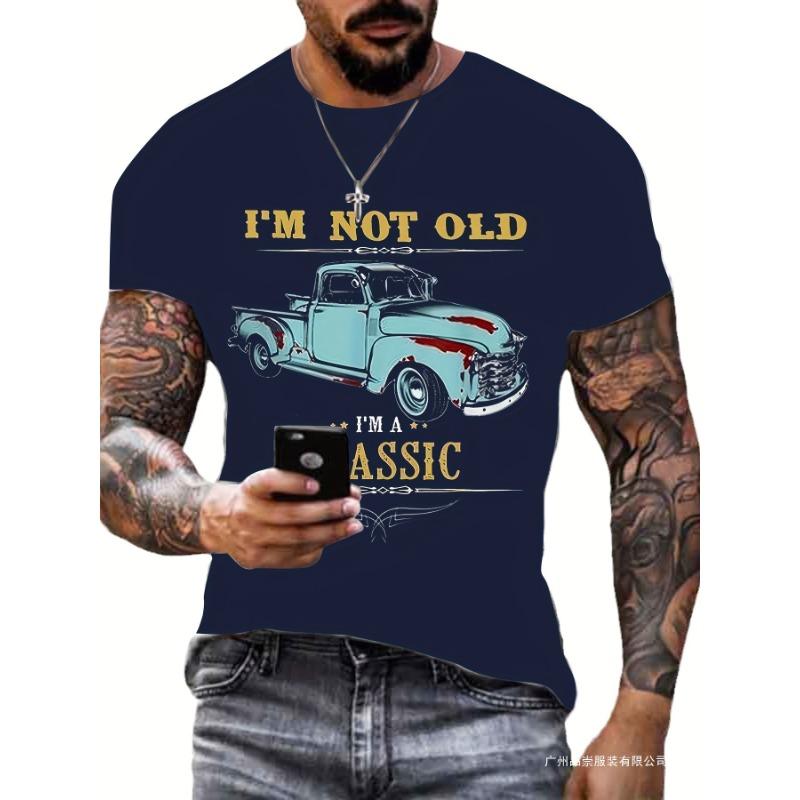 Summer Men s Navy Blue T-Shirt Vintage Truck Graphic Print Casual Tee S темно-синий