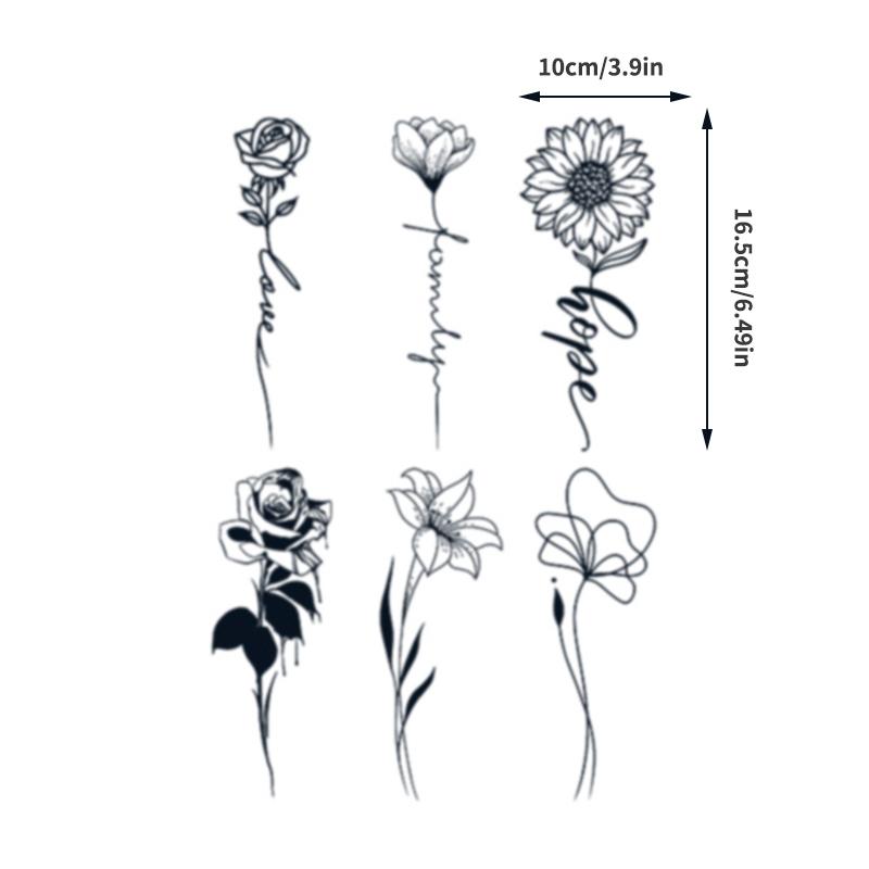 

6 шт. Травяная тату-наклейка Долговечная 6 шт. Водостойкая и потостойкая Большая Цветок Рука Полупостоянная Наклейка для татуировки соком Instagram 380*261*236mm чёрный