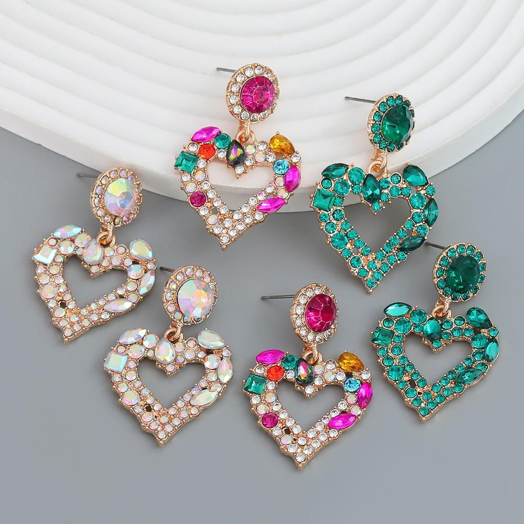 Pinkdudu Fashion 3 Color Rhinestone Heart Drop Earrings Romantic Luxury Multicolor Zircon Love Earring for Women Jewelry PD1323