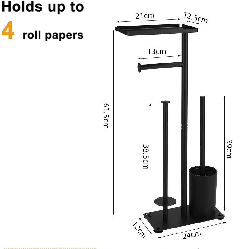 Floor-Standing Bathroom Tissue and Brush Holder with Vertical Storage Rack