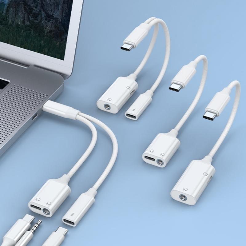 Type C Headphone Jacks Splitter PD60W Power Delivery HiFi Sound Nylons Braids Cable Simultaneous Charging Sound Use