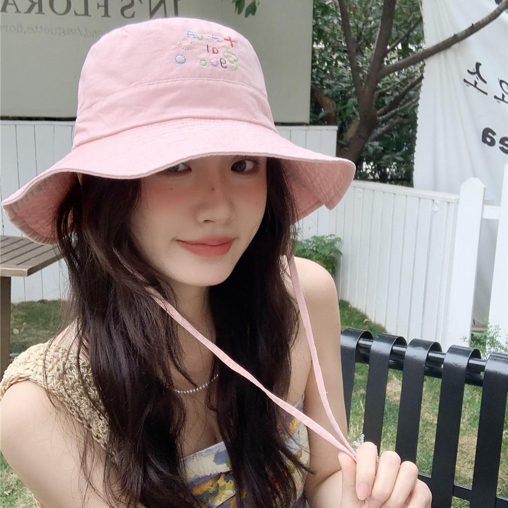 Big Eaves Bucket Hat Women's Summer Tide Outdoor Travel Versatile Pink Cartoon Small Fresh Sunshade Sunscreen Basin Hat