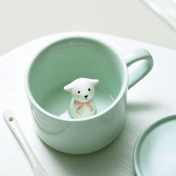 3D Cat Ceramic Mug with Animal Inside, Dog Figurine, Coffee Cup, Tea Milk Cups, Funny Cartoon Animal, Unique Birthday Gift