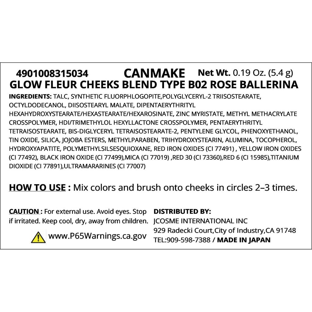 Canmake Glow Fleur Cheeks B02 Rose Ballerina Glänzend Transparent 1 Stück (Mischungstyp) Wange, Highlight, Matt, (x 1)