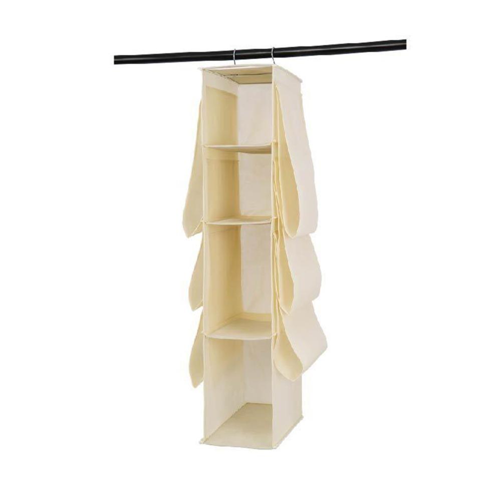 10 Compartments Hanging Purse Organizer With Hooks Closet Shelf Rack Wardrobe Storage