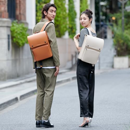 Hideo Wakamatsu - Made in Japan, Schulrucksack/Tagesrucksack für Erwachsene mit Clarino-Gewebe, Wasserabweisend, Kamel