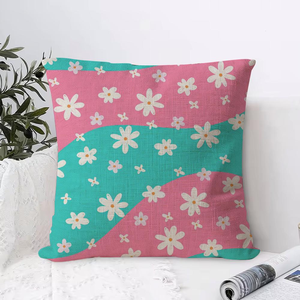 Colorful Daisies Cushion Cover Breathable Linen Pillow Cover SkinFriendly Home Decor Pillowcase with Hidden Zipper