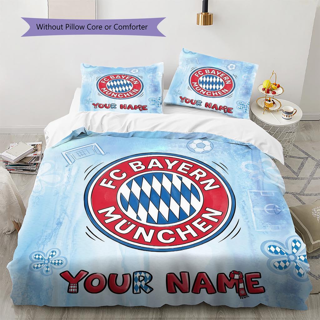 Custom Name FC Bayern München Pattern Bedding Quilt Set Home Decoration Gift (1 * duvet cover + 2 * pillowcase without core)