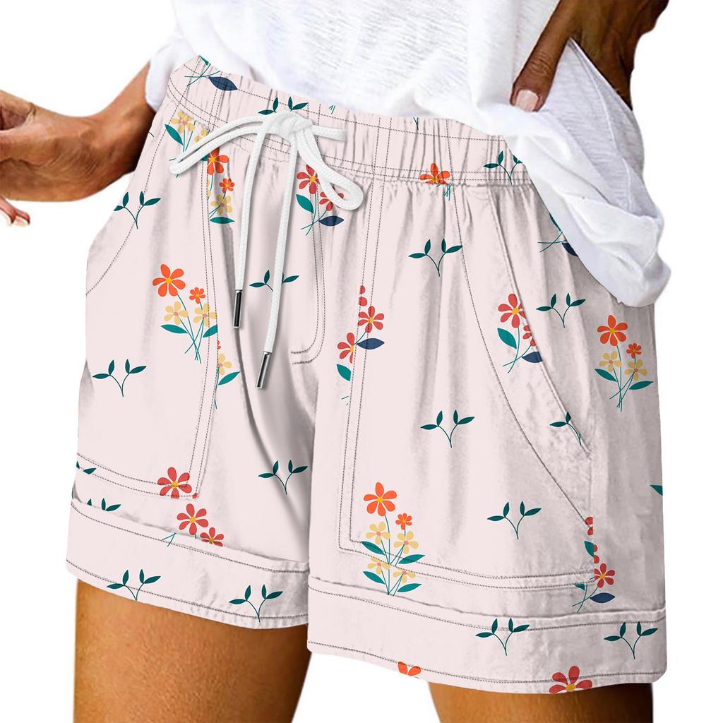 Damen Casual Sommer Elastische Strandshorts Print Casual Shorts