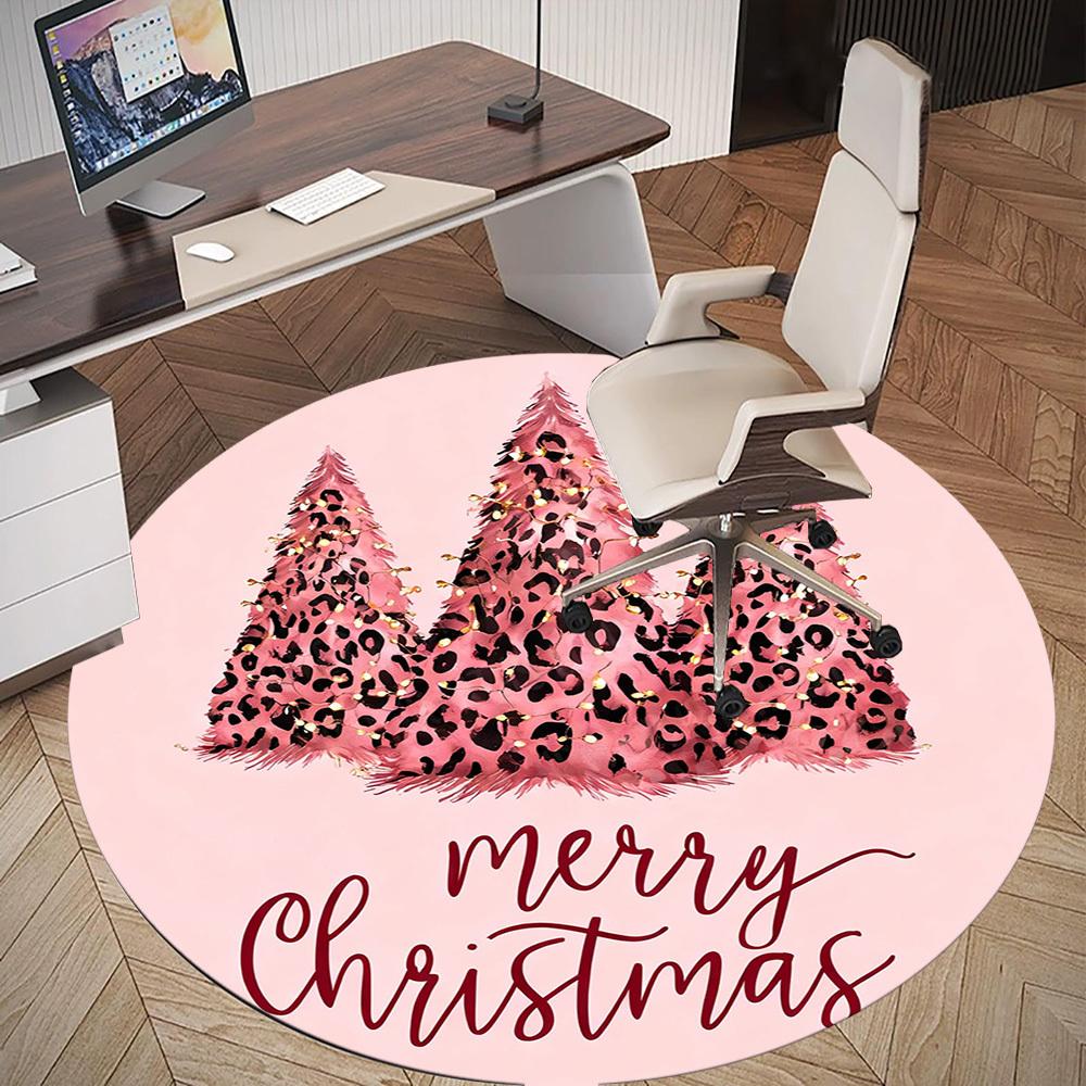1PC Christmas Tree Leopard Print Office Round Area Rug, Under Office Chairs Bedroom Living Room Home Decor, Carpet for Office -1110136