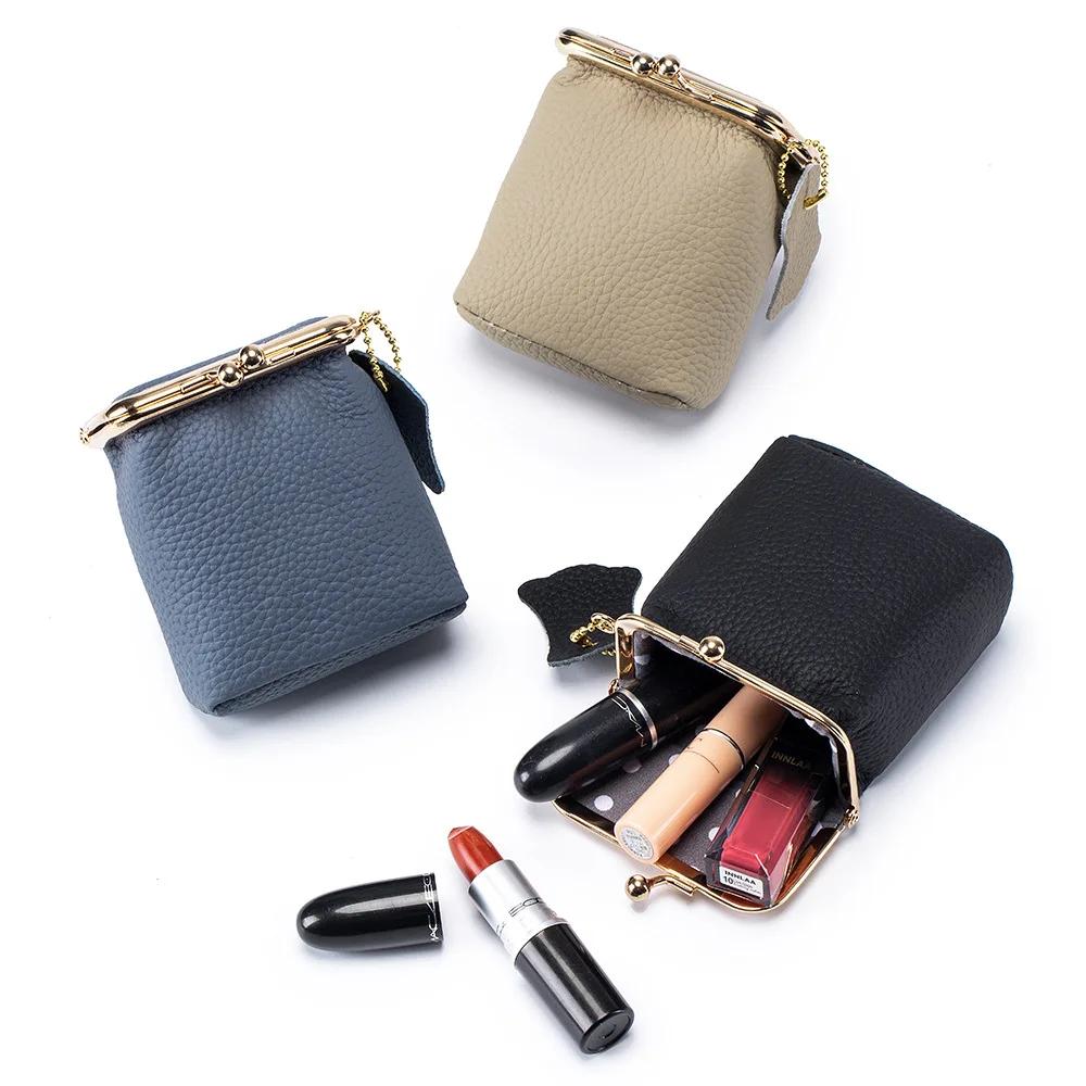 Mini Portafoglio da Donna in Vera Pelle con Chiusura a Bacio - Pochette Versatile per Monete e Rossetto