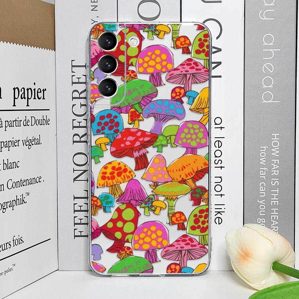 Cute Forest Fantasy Mushroom Phone Case for Samsung Galaxy S25 S24 S23 FE S22 Plus S21 Ultra Transparent Soft Covers Art Fundas
