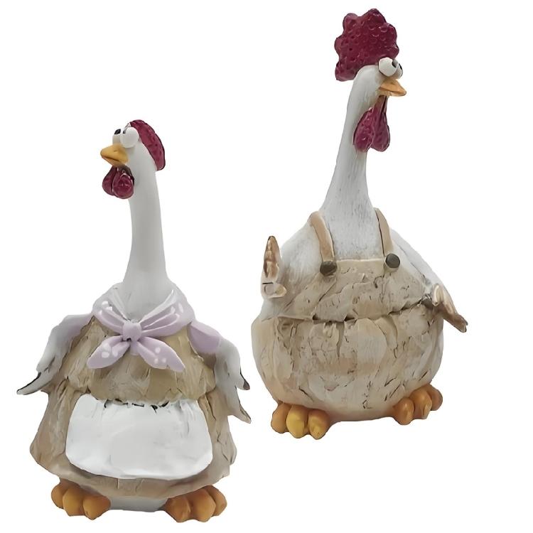 Dekorative Hühnerfiguren aus Harz, Hahn und Henne, Figur für Landhausdekoration, Tischdekoration für die Küche