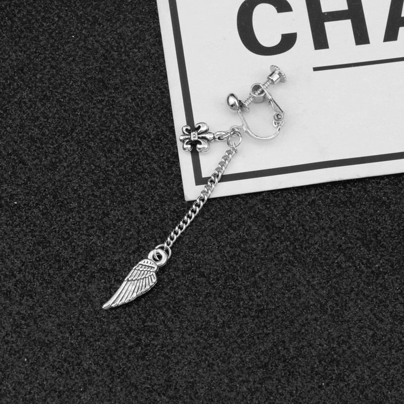 Neutral Style Stainless Steel Earrings Personalized Tassel Wing Earrings Earring Accessories Men and Women Pierced Ear Clips