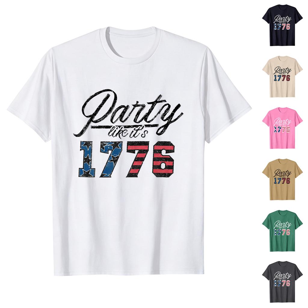 Mens Crew Neck Short Sleeve T Shirt with 1776 Graphic Print Casual Fit Soft Cotton Material Comfortable Design