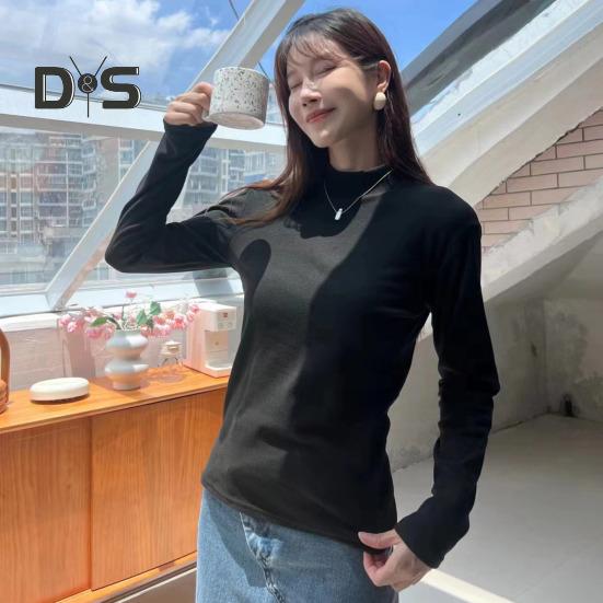 

Женский осенне-зимний топ, толстый бархатный воротник-стойка с длинным рукавом, приталенный, однотонный, эластичный пуловер, мягкий, теплый, с подогревом, один размер, женская блузка абрикосовый