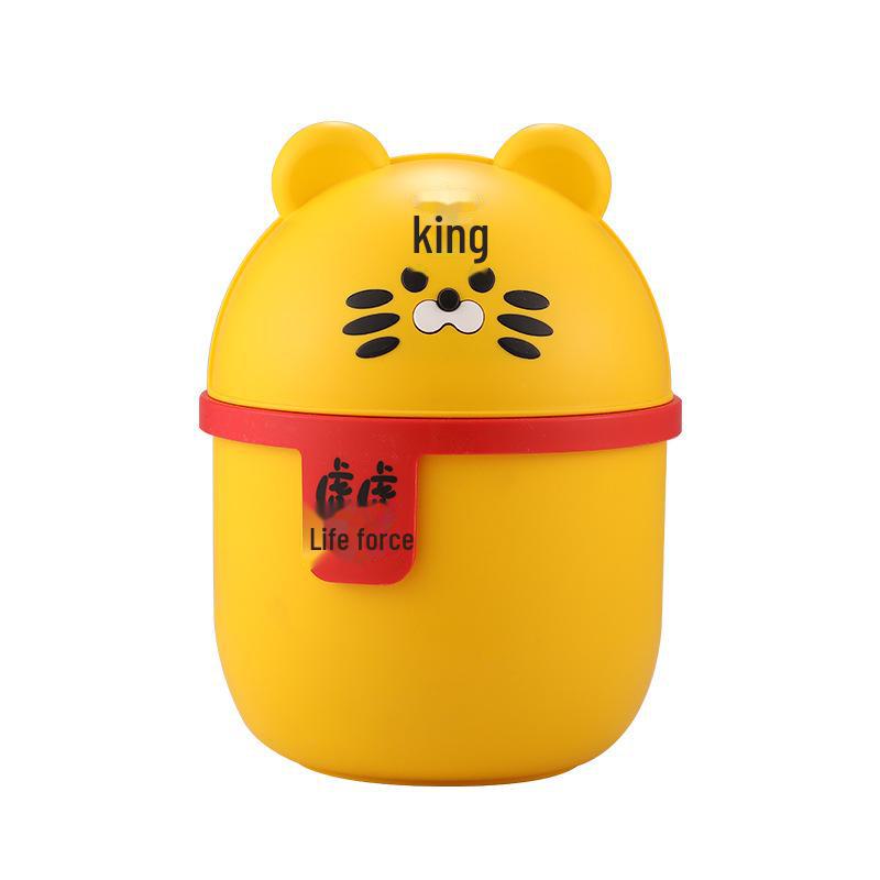 Cartoon Animal Desktop Trash Can with Lid for Home and Dorm Decor