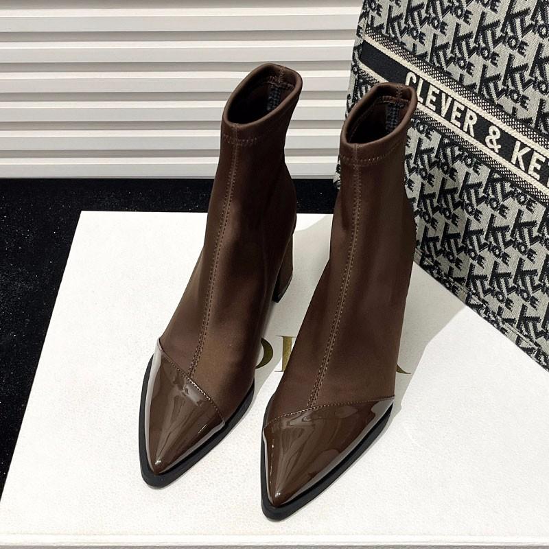 Fashion 2024 New Winter Women High Heels Ankle Pointed Toe Fashion Designer Women Comfortable Elegant Designer Zip Boots Shoes for Women