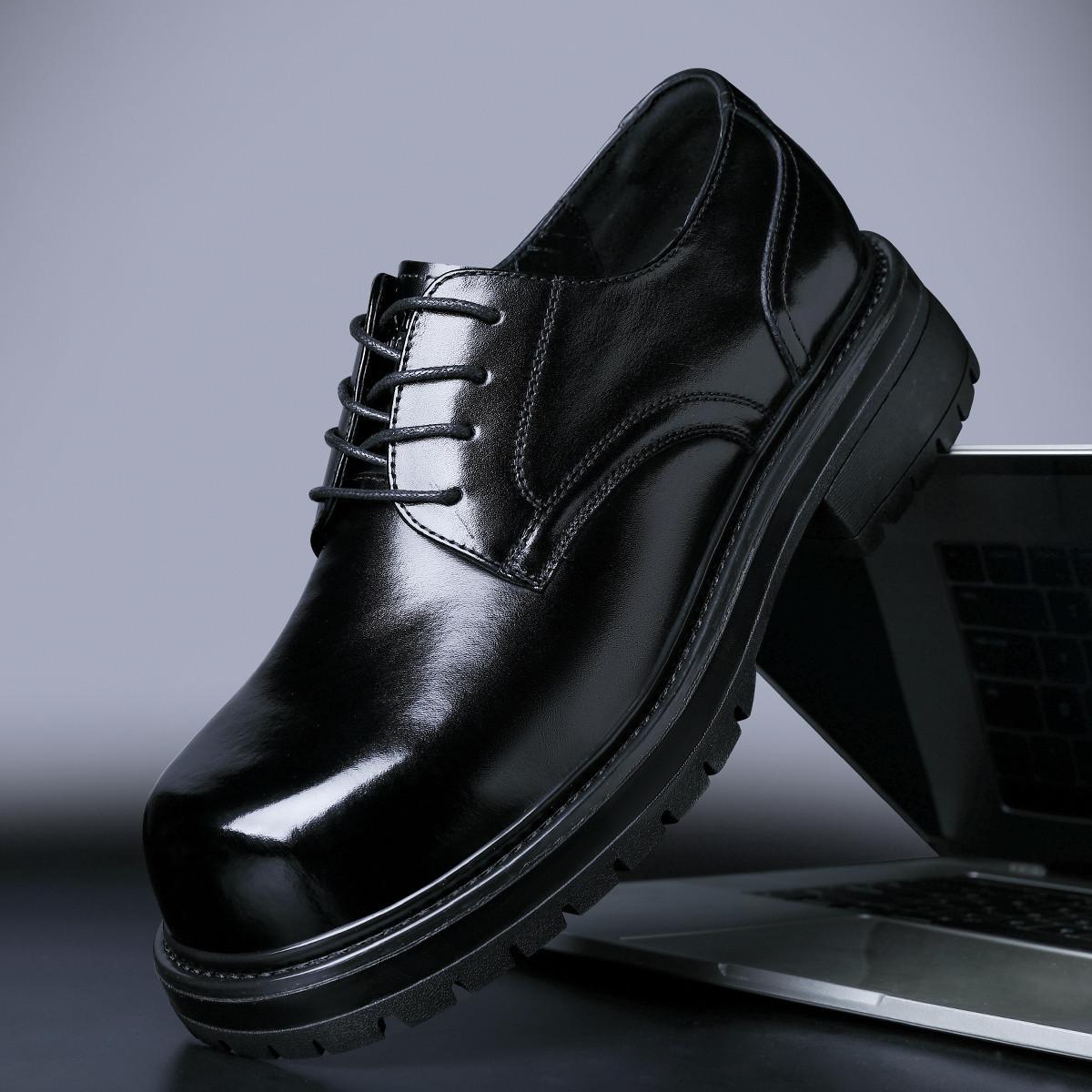 

Мужские деловые кожаные туфли с высоким чувством стиля, туфли с большой головой, мужские туфли из первого слоя коровьей кожи, трендовые, универсальные, свадебные туфли, толстая подошва, увеличение роста 43