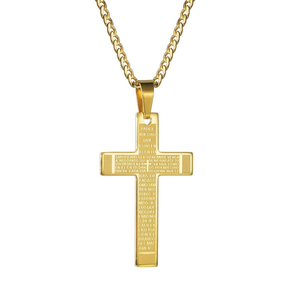 Bibel Kreuz Halskette Goldfarbe Edelstahl Anhänger & Kette für Herren Geschenk Christlicher Schmuck 60cm Kettenlänge