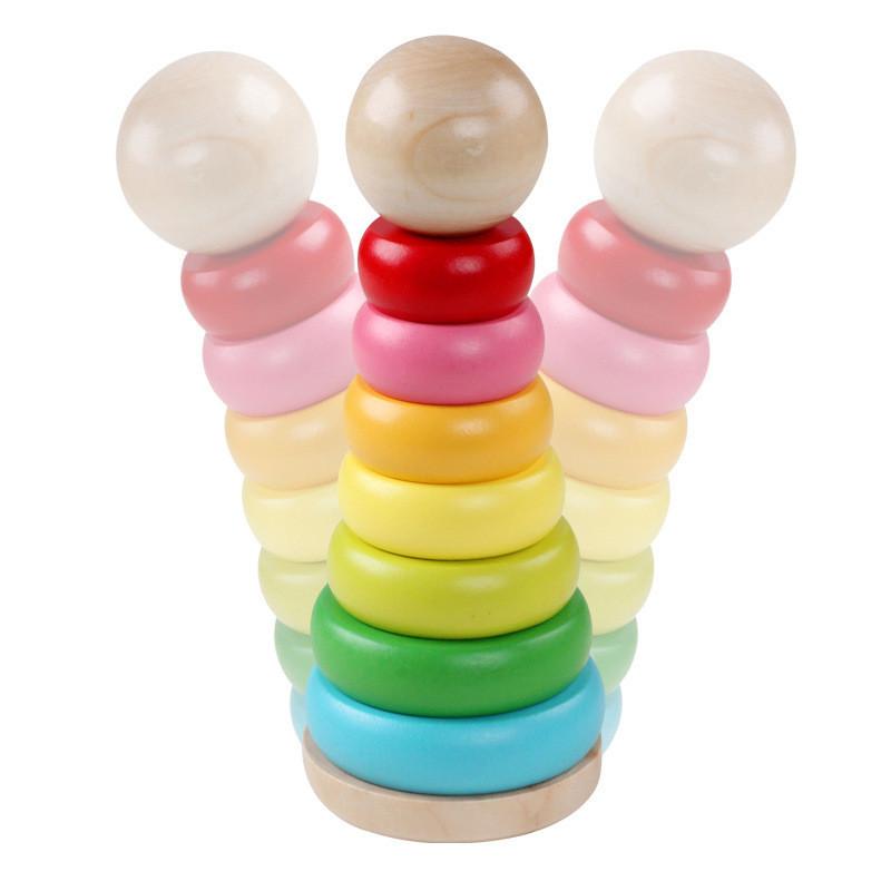 

Tower Rainbow Stacking Wooden Toy Early Childhood Learning Development Logic