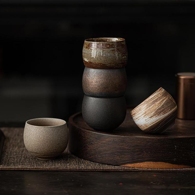 Japanese Style Handmade Stoare Tea Cup Kung Fu Tea Set Tea Cup Small Single Cup Ancient Style Quiet Road Cup Bowl Teacup