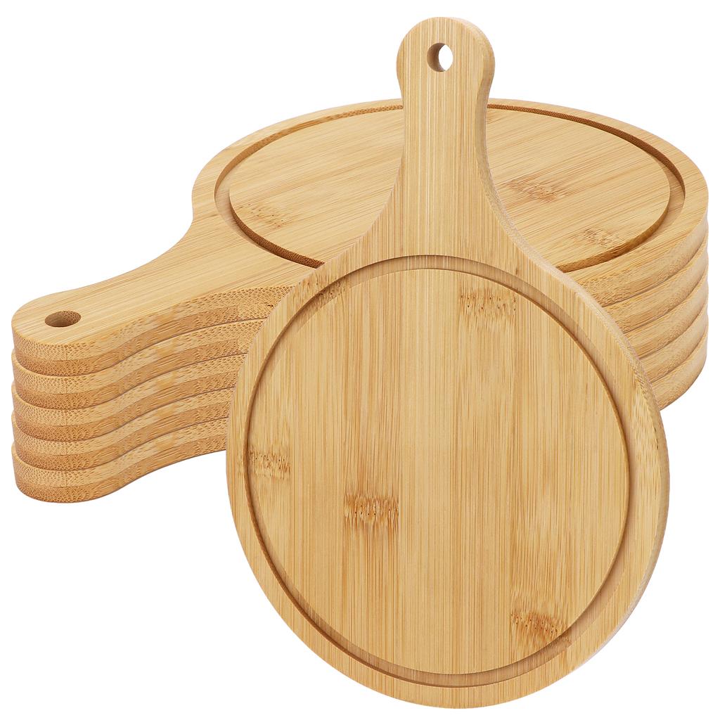 6 Pcs Round Wood Chopping Boards For Kitchen 9.65 Inch Charcuterie Cheese Board With Handle Wood Serving Plate Tray For Pizza Me