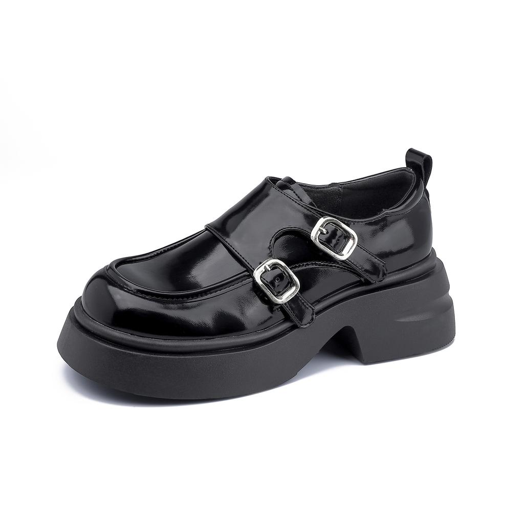 Grape mother spring new retro small leather shoes women's 2025 college style small thick-soled heightening loafers shallow mouth