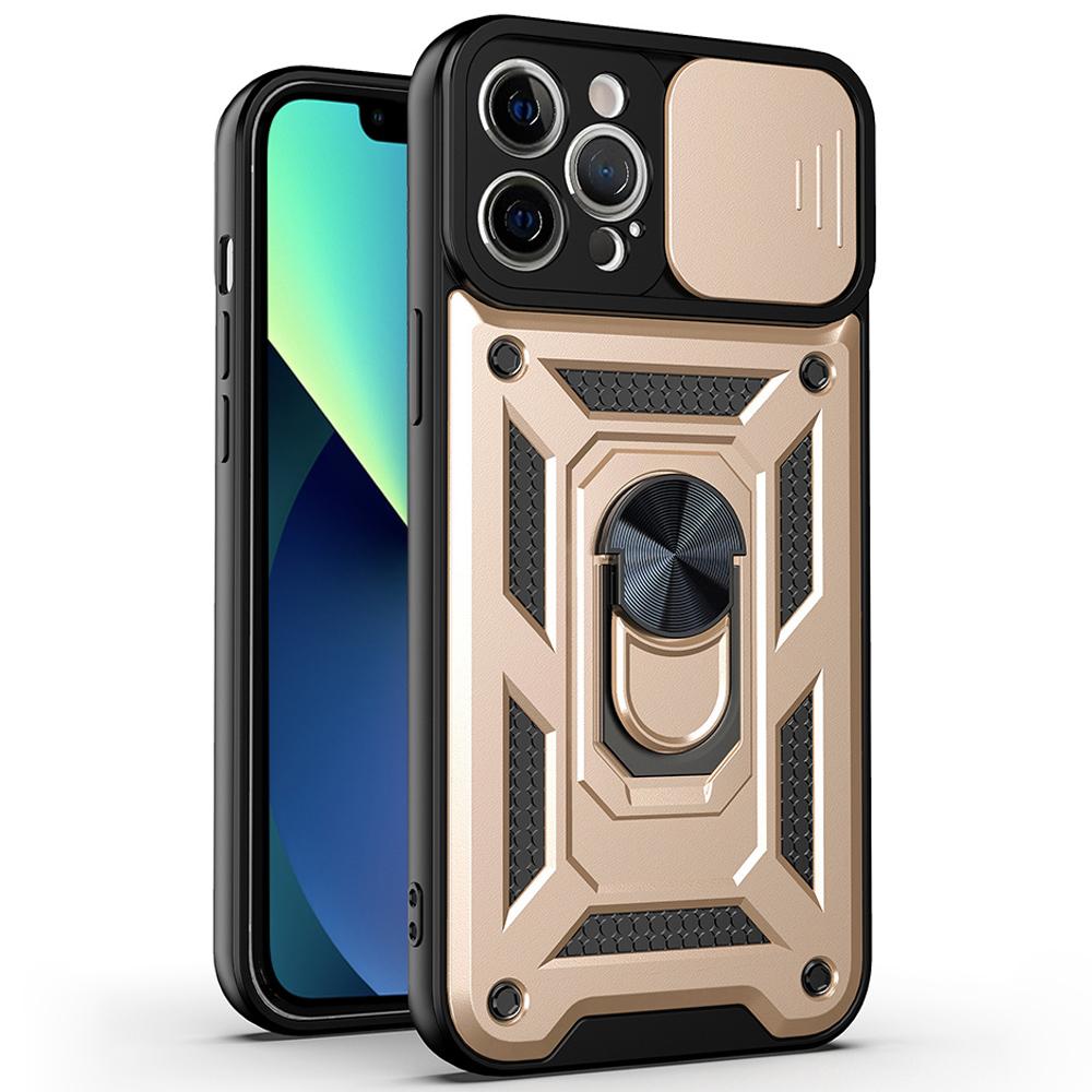 For iPhone 11 Pro Max Case Kickstand PC+TPU Phone Cover with Slide Camera Lid