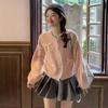 Sweet Pink Lace Splicing Sweater Cardigan Women's Autumn New Bow Loose Short Knit