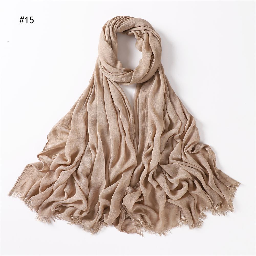 Crinkle Rayon Hijab Women Muslim Scarf Shawls Fringe Solid Headscarf Head Wraps Big Size Plain Islamic Turban Headbands Foulard