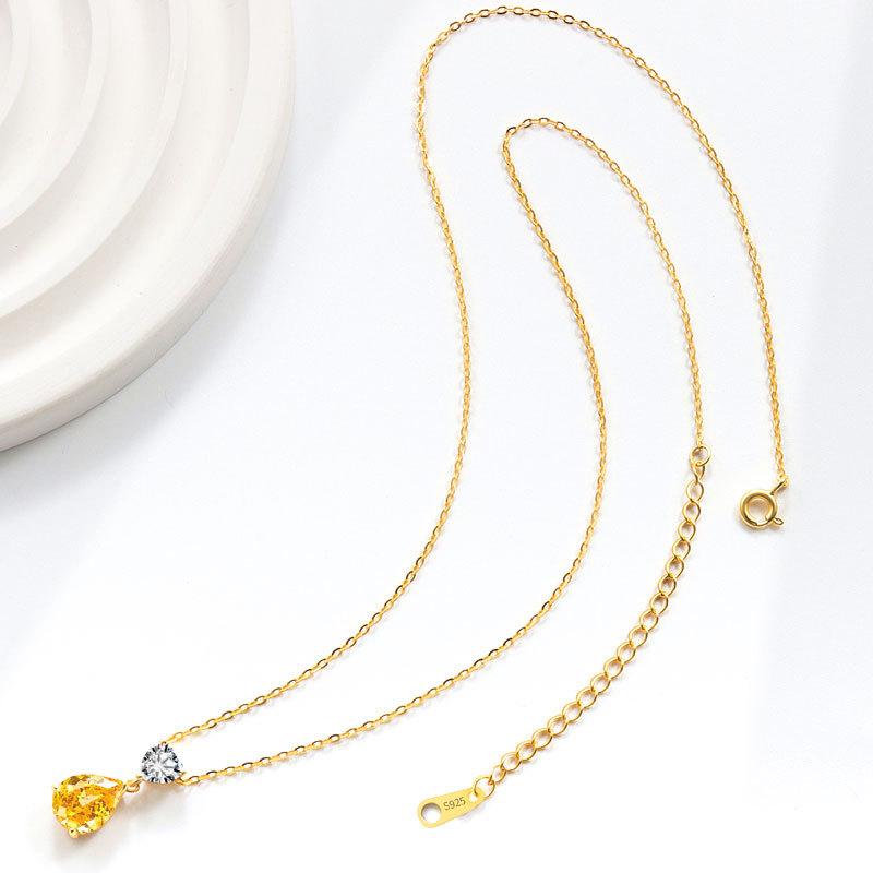 Jewelry Temperament Warm Sun Water Drop Necklace Ice Flower Cut Zirconium Platinum Plated 925 Silver Pendant Necklace