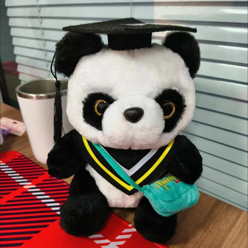 Cute Graduation Panda Plush Toy Soft Stuffed Doll With Bachelor Cap Adorable Panda Plushie For Graduation Gift Chinese Souvenir