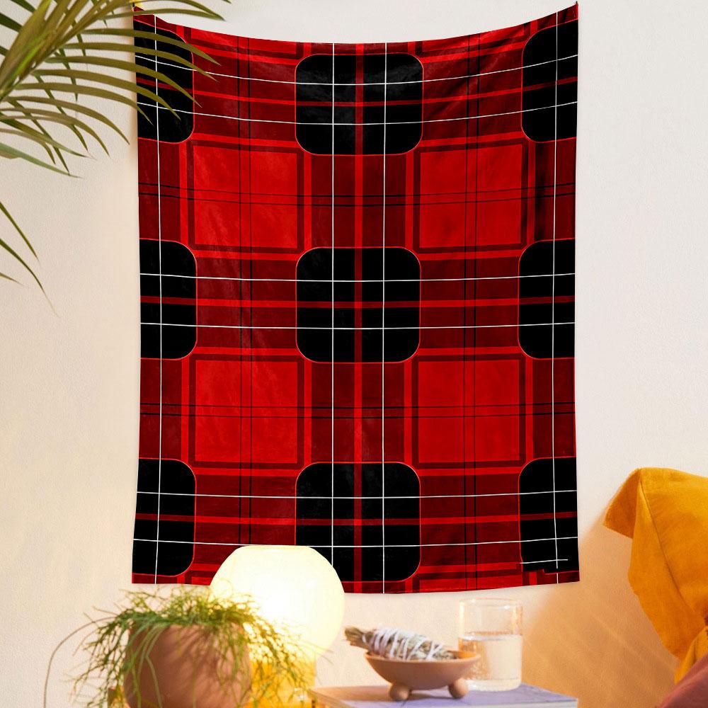 Red and Black Plaid Geometric Pattern Patterned tapestry home decor, suitable for bedroom and living room, gift