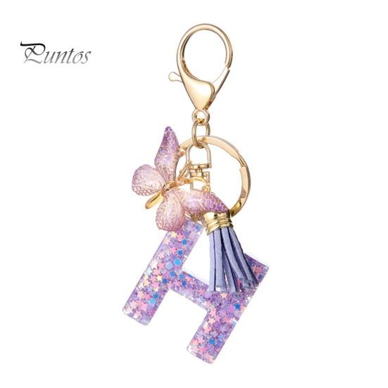 Letter A-Z Key Holder Purple Series Keychain Pendant, Sequins Star Initial Charm Chain with Butterfly Tassel Design, for Bag Purse Backpack Non-fading