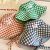 Korean Checkered Strap Fisherman'S Hat featuring A Large Brim designed for Summer A Small Sun-Protective Hat That Can Be Worn On Both Sides